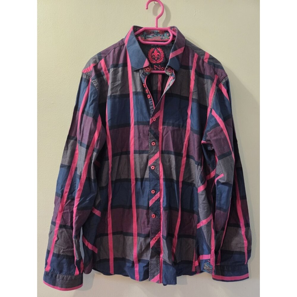 Au Noir Long Sleeves Shirt Size 5 Pink and Purple Squared Pattern Pre-Owned